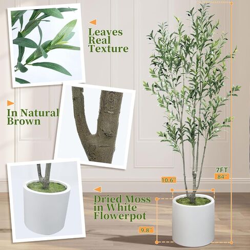 2Pack Tall Faux Olive Tree, 6FT Olive Trees Artificial Indoor with Large White Planter and Natural Wood Trunk and Realistic Leaves, Fake Olive Tree for Home House Office Décor in Saudi Arabia