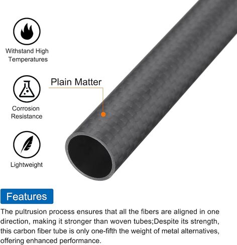 MECCANIXITY 1Pcs Carbon Fiber Tube 10 x 12 x 420mm Matte Surface Rod 3K Roll Wrapped Pure Carbon Round Tubing for RC Airplane Multicopter Quadcopter in Saudi Arabia