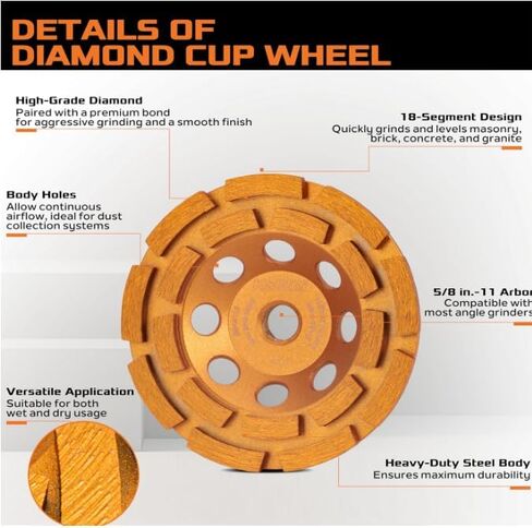 Diamond Concrete Grinding Wheel for Polishing and Cleaning Stone Concrete Surface, Cement, Marble, Rock, Granite, and Thinset Removing, Angle Grinder Wheels Cup (Double Segment Row) in Kuwait