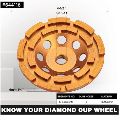 Diamond Concrete Grinding Wheel for Polishing and Cleaning Stone Concrete Surface, Cement, Marble, Rock, Granite, and Thinset Removing, Angle Grinder Wheels Cup (Double Segment Row) in Kuwait