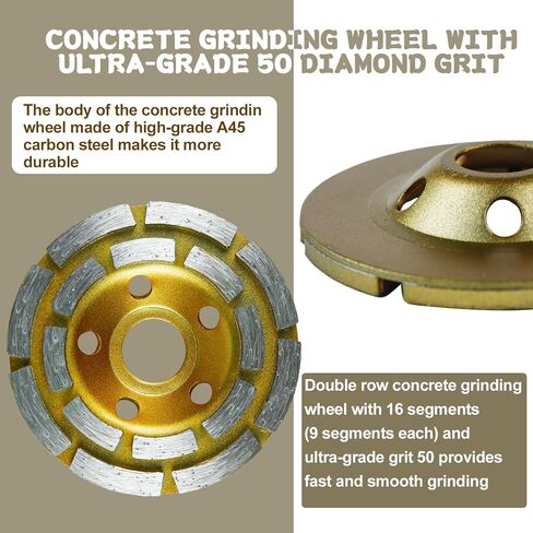 Diamond Concrete Grinding Wheel 4 1/2 inch for Polishing and Cleaning Stone Concrete Surface, Cement, Marble, Rock, Granite, and Thinset Removing, 18 Segment Angle Grinder Wheels Cup 7/8" Arbor Hole in Saudi Arabia
