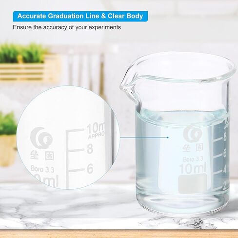 PATIKIL 25ml Low Form Glass Beaker, 12Pcs 3.3 Borosilicate Glass Beakers Graduated Measuring Cup with Spout for Lab Experiment, Cooking and Baking, Clear in Saudi Arabia