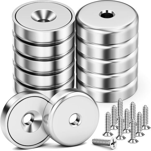 Strong Magnets with Holes, 10Pack 40LBS Neodymium Round Cup Magnets with Screws, Rare Earth Magnets for Wall Mounting, Disc Magnets Countersunk Hole for Kitchen Garage Holding Tools DIY Crafts in Saudi Arabia