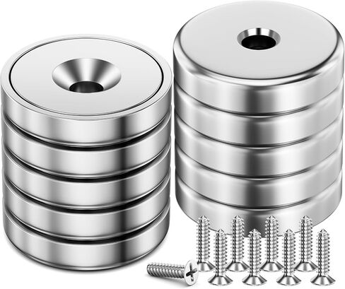 Strong Magnets with Holes, 10Pack 40LBS Neodymium Round Cup Magnets with Screws, Rare Earth Magnets for Wall Mounting, Disc Magnets Countersunk Hole for Kitchen Garage Holding Tools DIY Crafts in Saudi Arabia