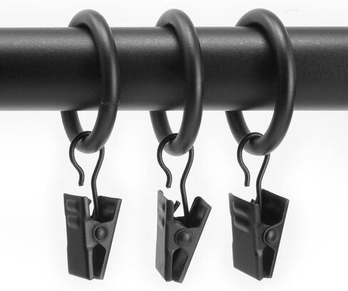 Chicology Clip Rings, Fits Rods 1 1/8-in. Diameter, Curtain & Drapery Hardware, Essential Black - Pack of 12 in Saudi Arabia