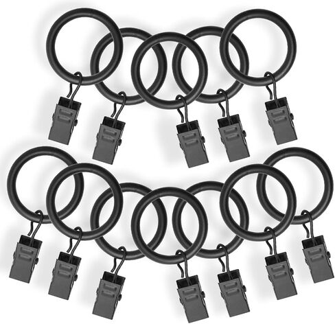 Chicology Clip Rings, Fits Rods 1 1/8-in. Diameter, Curtain & Drapery Hardware, Essential Black - Pack of 12 in Saudi Arabia