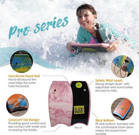 Body Boards, 33"-43" Bodyboard for Beach with Wrist Leash, Solid PE/EVA Closed-Cell Waterproof Foam, Surfing for Kids and Adults in Saudi Arabia