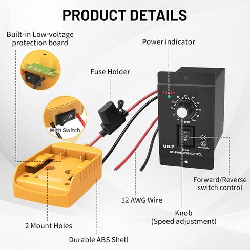 محول بطارية عجلة الطاقة مع مجموعة أدوات التحكم في سرعة المحرك DC 12-60V وحماية مدمجة من الجهد المنخفض لمشروع DIY لبطارية Dewalt 20V (التحكم في مفتاح التشغيل والإيقاف) in Kuwait