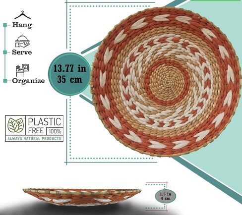 Woven Wall Basket Decor - Woven Bowls Trays Hanging Baskets Indoor Bowl For Home Wall Art.Rustic Durable Structured Boho Decorations. Different Solo Gift Products in Saudi Arabia