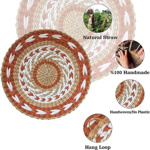 Woven Wall Basket Decor - Woven Bowls Trays Hanging Baskets Indoor Bowl For Home Wall Art.Rustic Durable Structured Boho Decorations. Different Solo Gift Products in Saudi Arabia