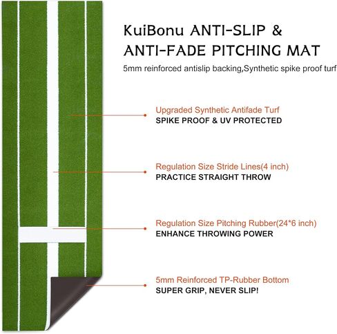 Softball Pitching Mat, 10' X 3' Softball Pitching Mound with Pitching Rubber, 5mm Antislip TP-Rubber Bottom, Softball Pitchers Mound for Indoor & Outdoor (Upgraded Version) in Saudi Arabia