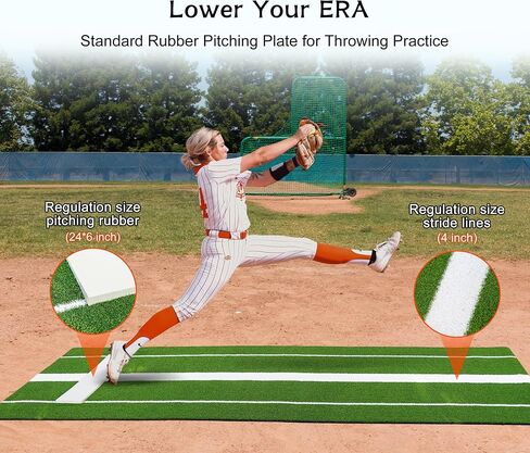 Softball Pitching Mat, 10' X 3' Softball Pitching Mound with Pitching Rubber, 5mm Antislip TP-Rubber Bottom, Softball Pitchers Mound for Indoor & Outdoor (Upgraded Version) in Saudi Arabia