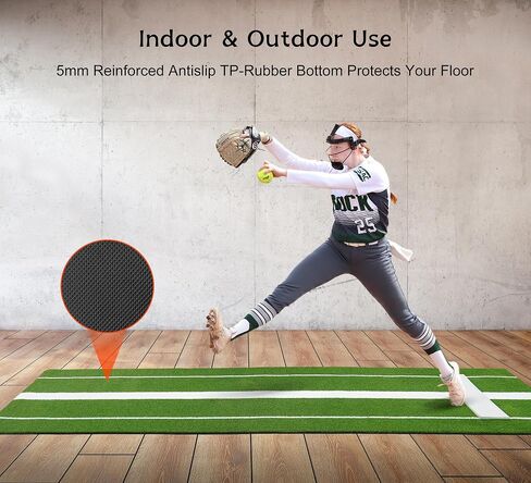 Softball Pitching Mat, 10' X 3' Softball Pitching Mound with Pitching Rubber, 5mm Antislip TP-Rubber Bottom, Softball Pitchers Mound for Indoor & Outdoor (Upgraded Version) in Saudi Arabia