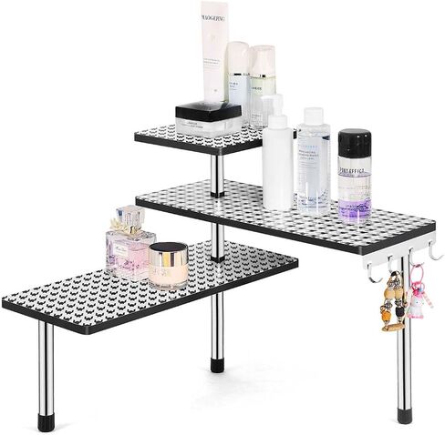 Countertop Organizer Corner Shelves, 3-Tier Adjustable Organizer, Counter Shelf Organizer with Hooks, for Bathroom Counter, Kitchen, Dresser Table, Desktop in Saudi Arabia