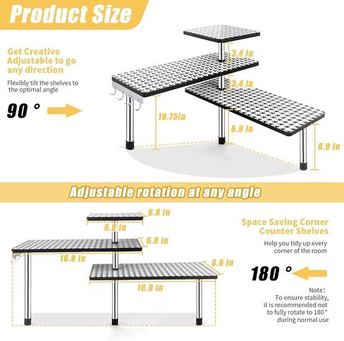 Countertop Organizer Corner Shelves, 3-Tier Adjustable Organizer, Counter Shelf Organizer with Hooks, for Bathroom Counter, Kitchen, Dresser Table, Desktop in Saudi Arabia