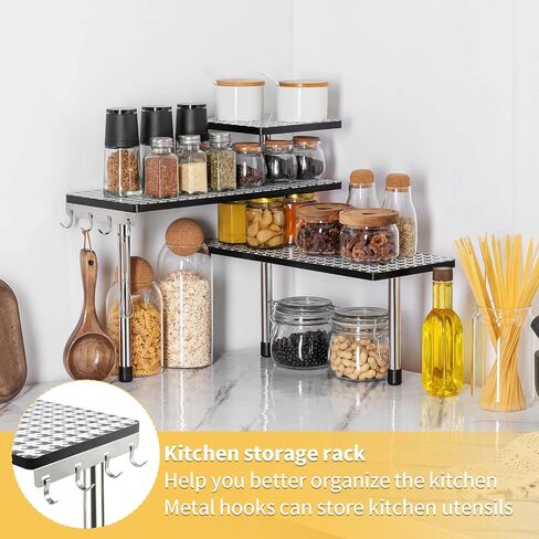 Countertop Organizer Corner Shelves, 3-Tier Adjustable Organizer, Counter Shelf Organizer with Hooks, for Bathroom Counter, Kitchen, Dresser Table, Desktop in Saudi Arabia