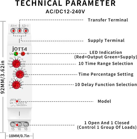 JOTTA 16A Multifunction Time Relay with 10 Function Choices JRT8-M1,AC230V in Saudi Arabia