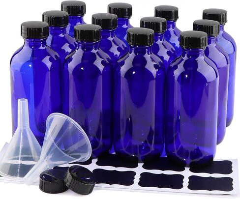 PINIWON 24 Pack 8 oz Amber Glass Bottles, 240ml Boston Round Sample Bottles with Black Poly Cone Caps, Labels and Funnels in Saudi Arabia