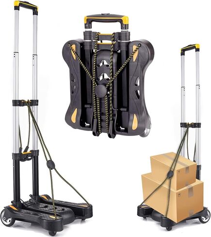 Folding Luggage Cart, Hand Truck 2 Wheels with Elastic Ropes, Solid Aluminum Utility Dolly Platform Cart, Compact and Portable Trolley for Moving Luggage, Backpack, Travel Moving and Office Use in Saudi Arabia