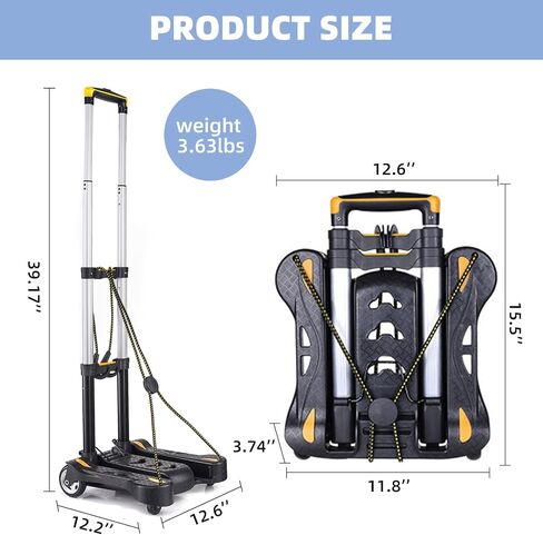 Folding Luggage Cart, Hand Truck 2 Wheels with Elastic Ropes, Solid Aluminum Utility Dolly Platform Cart, Compact and Portable Trolley for Moving Luggage, Backpack, Travel Moving and Office Use in Saudi Arabia