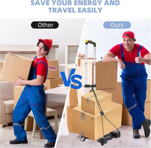 Folding Luggage Cart, Hand Truck 2 Wheels with Elastic Ropes, Solid Aluminum Utility Dolly Platform Cart, Compact and Portable Trolley for Moving Luggage, Backpack, Travel Moving and Office Use in Saudi Arabia