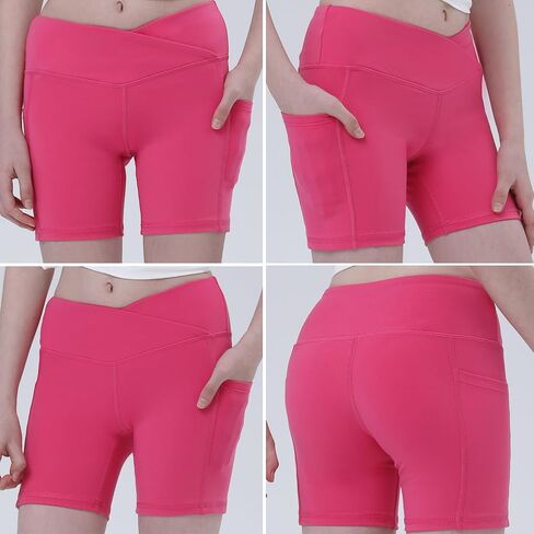 Youth Girls 5" Volleyball Bike Shorts 5-Pack - Kids Running Yoga Athletic Gymnastics Short with Pockets-Cross Waisted in Saudi Arabia