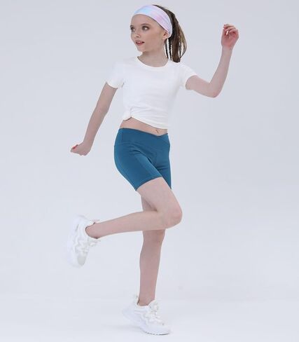Youth Girls 5" Volleyball Bike Shorts 5-Pack - Kids Running Yoga Athletic Gymnastics Short with Pockets-Cross Waisted in Saudi Arabia