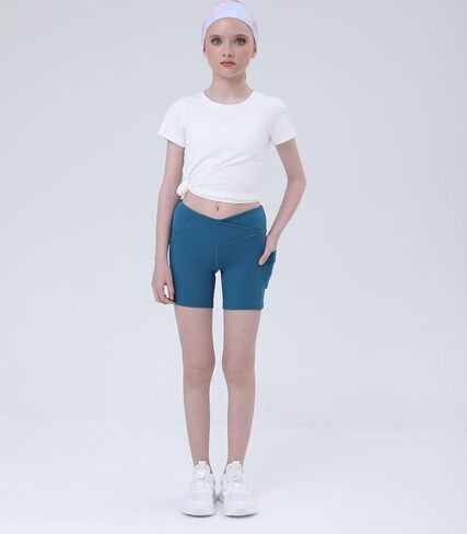 Youth Girls 5" Volleyball Bike Shorts 5-Pack - Kids Running Yoga Athletic Gymnastics Short with Pockets-Cross Waisted in Saudi Arabia