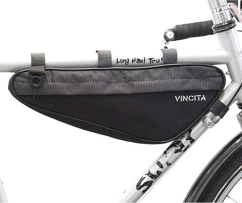 حقيبة إطار دراجة Vincita - حقيبة تخزين مثلثة للدراجة باللون الأسود مع حزام كتف أسفل الأنبوب العلوي لدراجات الطرق والدراجات الجبلية وفتحة سحاب كبيرة على كلا الجانبين - ملحقات الدراجة in Kuwait