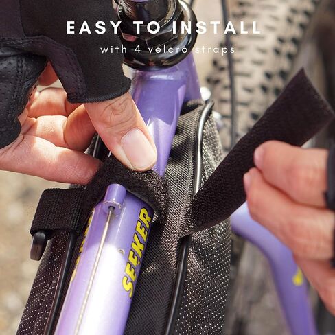 حقيبة إطار دراجة Vincita - حقيبة تخزين مثلثة للدراجة باللون الأسود مع حزام كتف أسفل الأنبوب العلوي لدراجات الطرق والدراجات الجبلية وفتحة سحاب كبيرة على كلا الجانبين - ملحقات الدراجة in Kuwait