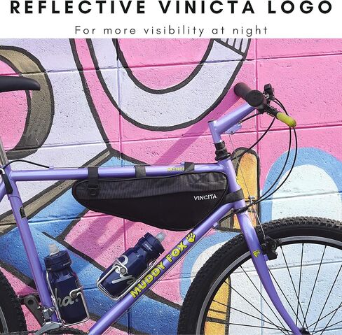 حقيبة إطار دراجة Vincita - حقيبة تخزين مثلثة للدراجة باللون الأسود مع حزام كتف أسفل الأنبوب العلوي لدراجات الطرق والدراجات الجبلية وفتحة سحاب كبيرة على كلا الجانبين - ملحقات الدراجة in Kuwait