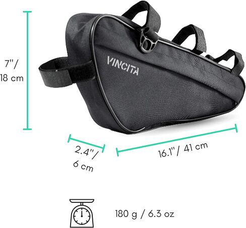 حقيبة إطار دراجة Vincita - حقيبة تخزين مثلثة للدراجة باللون الأسود مع حزام كتف أسفل الأنبوب العلوي لدراجات الطرق والدراجات الجبلية وفتحة سحاب كبيرة على كلا الجانبين - ملحقات الدراجة in Kuwait