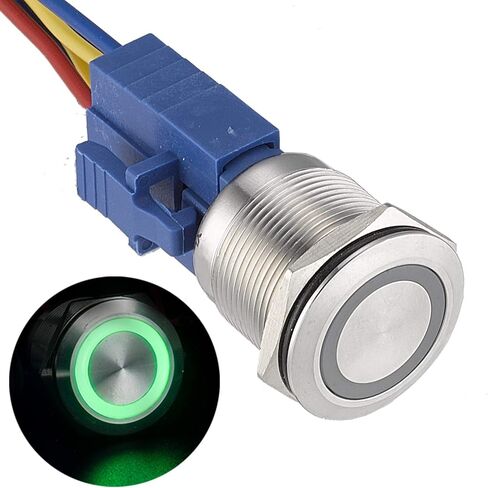 APIELE 22mm Latching Push Button Switch 12V Angel Eye Ring Light LED Waterproof Stainless Steel Round Metal Self-Locking 7/8'' 1NO 1NC 1 Pack (Blue) in Saudi Arabia