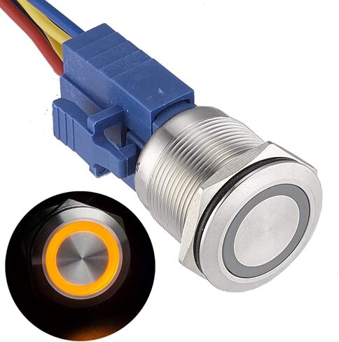APIELE 22mm Latching Push Button Switch 12V Angel Eye Ring Light LED Waterproof Stainless Steel Round Metal Self-Locking 7/8'' 1NO 1NC 1 Pack (Blue) in Saudi Arabia