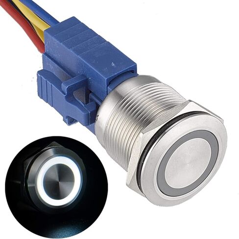 APIELE 22mm Latching Push Button Switch 12V Angel Eye Ring Light LED Waterproof Stainless Steel Round Metal Self-Locking 7/8'' 1NO 1NC 1 Pack (Blue) in Saudi Arabia