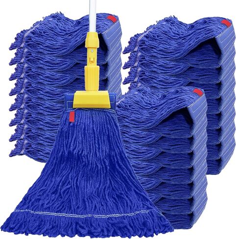 KLEEN HANDLER Blended Loop End Heavy Duty Mop Head Replacement, Wet Mop Refills for Industrial and Commercial Use, Dark Blue, 24 Oz (3-Pack) in Kuwait