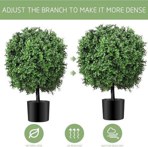 2 قطعة 16 × 24 بوصة خشب البقس توبياري نباتات اصطناعية بوعاء في الهواء الطلق كرات خشب البقس وهمية بوش أشجار صناعية في الهواء الطلق شجيرات اصطناعية بوعاء للداخلية في الهواء الطلق الشرفة الأمامية للمنزل in Kuwait