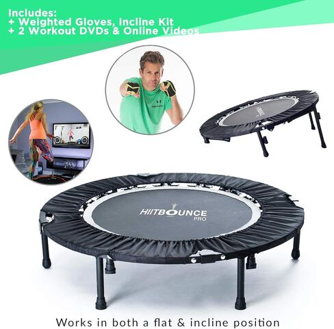 Maximus HIIT Bounce PRO USA | Exercise Trampoline for Adults | Folding Rebounder with Flat or Incline | Plus DVDs for Fitness & Weight Loss and Free Online Video’s | Max 300lbs | Already Assembled in Saudi Arabia