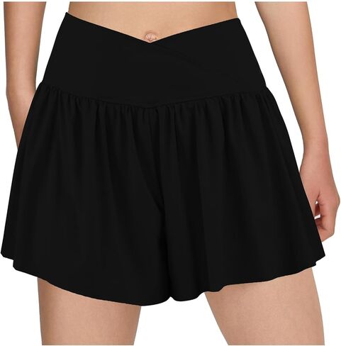 شورت رياضي للفتيات مع جيب على شكل فراشة 2 في 1، تنانير للجري، شورت تنس للمراهقين للتمرين النشط in Kuwait