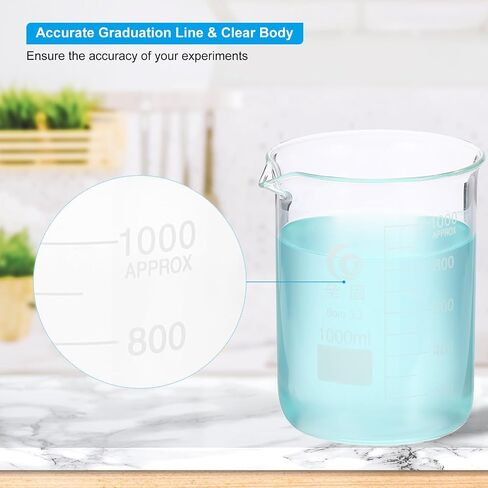 PATIKIL 250/500ml Low Form Glass Beaker, 2Pcs 3.3 Borosilicate Glass Beakers Graduated Measuring Cup with Spout for Lab Experiment, Cooking and Baking, Clear in Saudi Arabia
