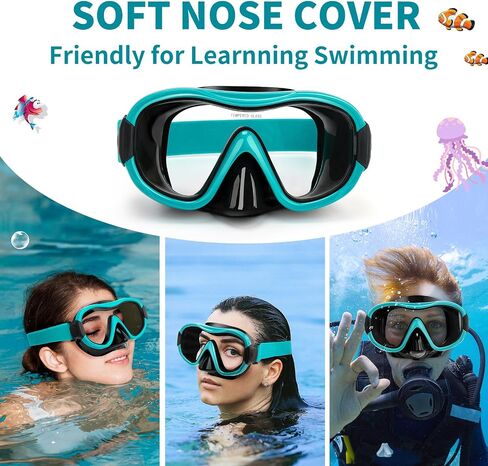 Swimming Goggles Scuba Snorkeling Mask for Adults, Adjustable Elastic Knitted Strap Swim Goggles, Tempered Glass with Panoramic Scuba Snorkel Diving Mask for Adults in Saudi Arabia