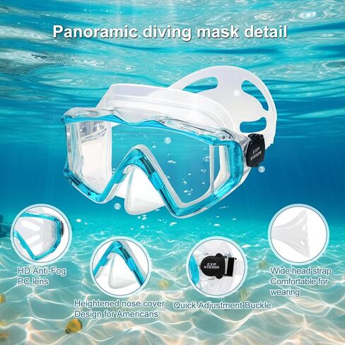 Snorkel Diving Mask, Ultimate Pano 3 HD Snorkeling Mask Anti-Fog Swim Mask Goggles with Nose Cover Adults & Youth for Diving, Snorkeling and Swimming in Kuwait