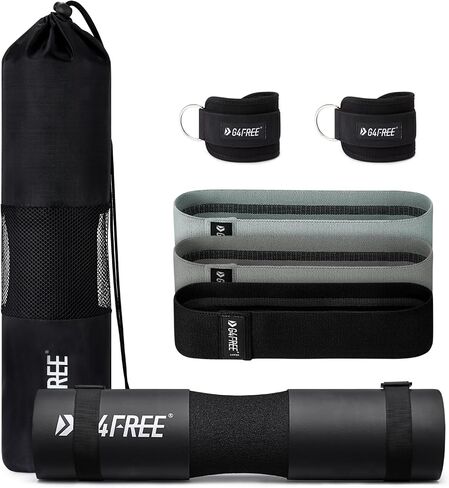 G4Free 7pcs Barbell Pad Set for Squat, Hip Thrusts, Lunges, Leg day, Standard Olympic Bars with 2 Gym Ankle Safety Straps, 3 Hip Resistance Bands, Barbell Pad and Carry Bag in Saudi Arabia