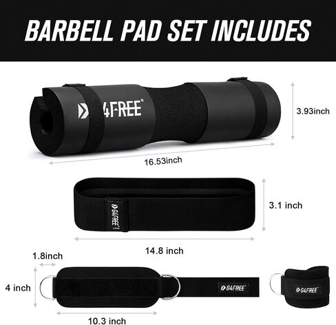 G4Free 7pcs Barbell Pad Set for Squat, Hip Thrusts, Lunges, Leg day, Standard Olympic Bars with 2 Gym Ankle Safety Straps, 3 Hip Resistance Bands, Barbell Pad and Carry Bag in Saudi Arabia