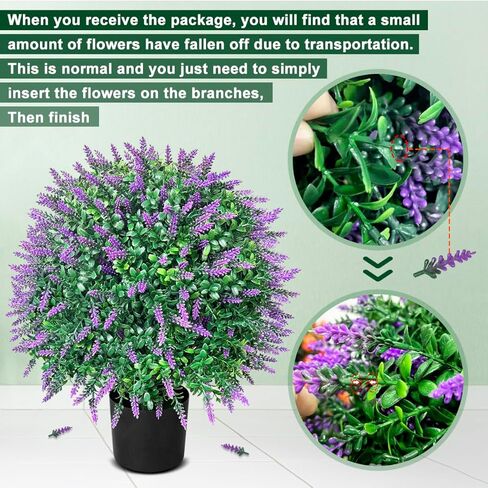 WAYNHUI طويل القامة الاصطناعي الخزامى / الورد شجرة الكرة توبياري مجموعة من 2 حزمة الشجيرات بوعاء مقاومة للأشعة فوق البنفسجية بوعاء النباتات للداخلية في الهواء الطلق حديقة المنزل (الورد) in Kuwait