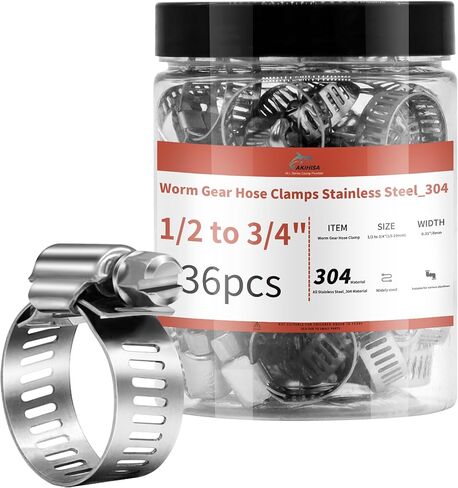 36 حزمة 1/2 بوصة - 3/4 بوصة مشابك خرطوم التروس الدودية، نطاق قابل للتعديل 13-19 مم 304 مشابك خرطوم خط الوقود من الفولاذ المقاوم للصدأ للأنابيب والسباكة والسيارات والتطبيقات الميكانيكية in Kuwait