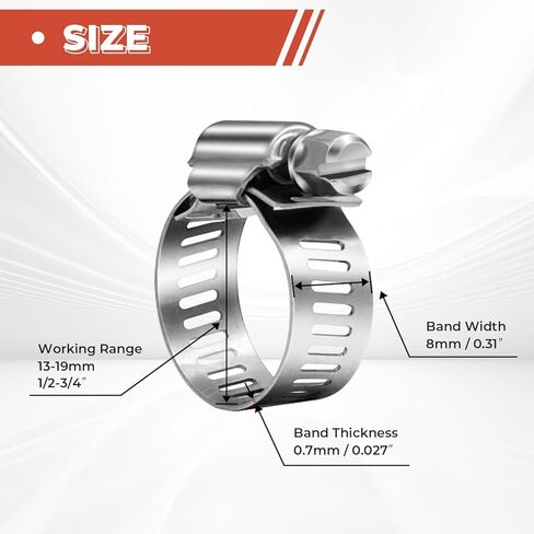 36 حزمة 1/2 بوصة - 3/4 بوصة مشابك خرطوم التروس الدودية، نطاق قابل للتعديل 13-19 مم 304 مشابك خرطوم خط الوقود من الفولاذ المقاوم للصدأ للأنابيب والسباكة والسيارات والتطبيقات الميكانيكية in Kuwait