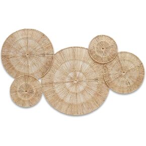 CHI AN HOME 18 Inch Wicker Jute Wall Decor, Set of 5 Large Woven Jute Wall Plates, Large Decorative Baskets for Wall Arts, 18", 14", 11", 8", 7", Farmhouse Wall Hanging for Bedroom, Living Room, Dining Room
