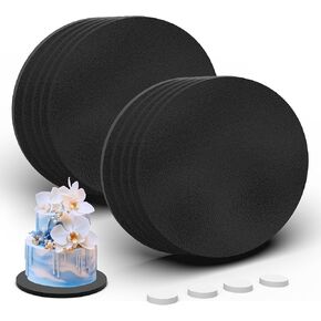 Cake Boards 8 Inch, Greaseproof & Sturdy, 8 Inch Black Cake Drum for Multi-Tiered Cakes of Birthday, Wedding（4-Pack）