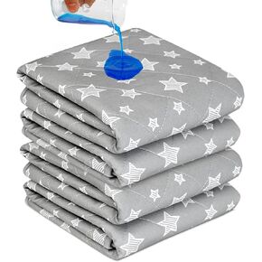 Bed Pads Washable Waterproof, Reusable Incontinence Pads for Kids, Adults, Elderly and Pets, Washable Underpads for Bed, Sofa, Floor, 18"x24" 4 Pack, Gray Star